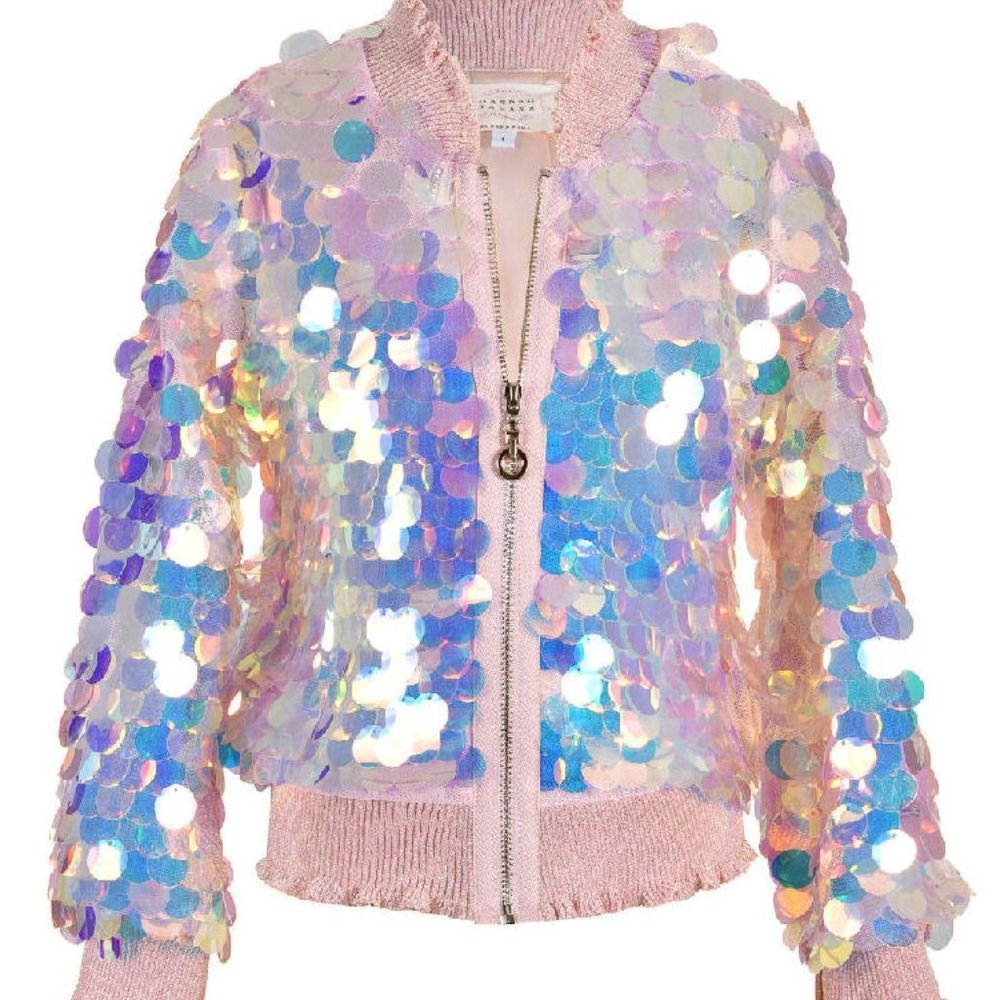 NEW Hannah Banana Girls Festiva Sparkly Confetti Sequins Girls Bomber Jacket 12